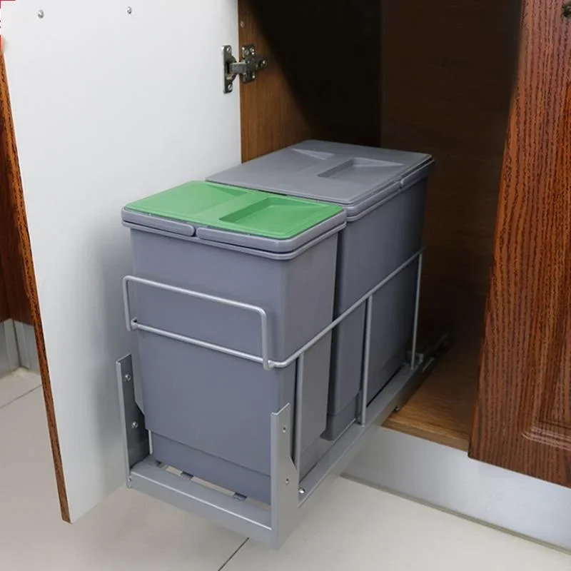 

Kitchen Damping Rail Pull Basket Hidden Embedded Large Capacity Trash Can With Cover Cabinet Classification Storage Box Narrow