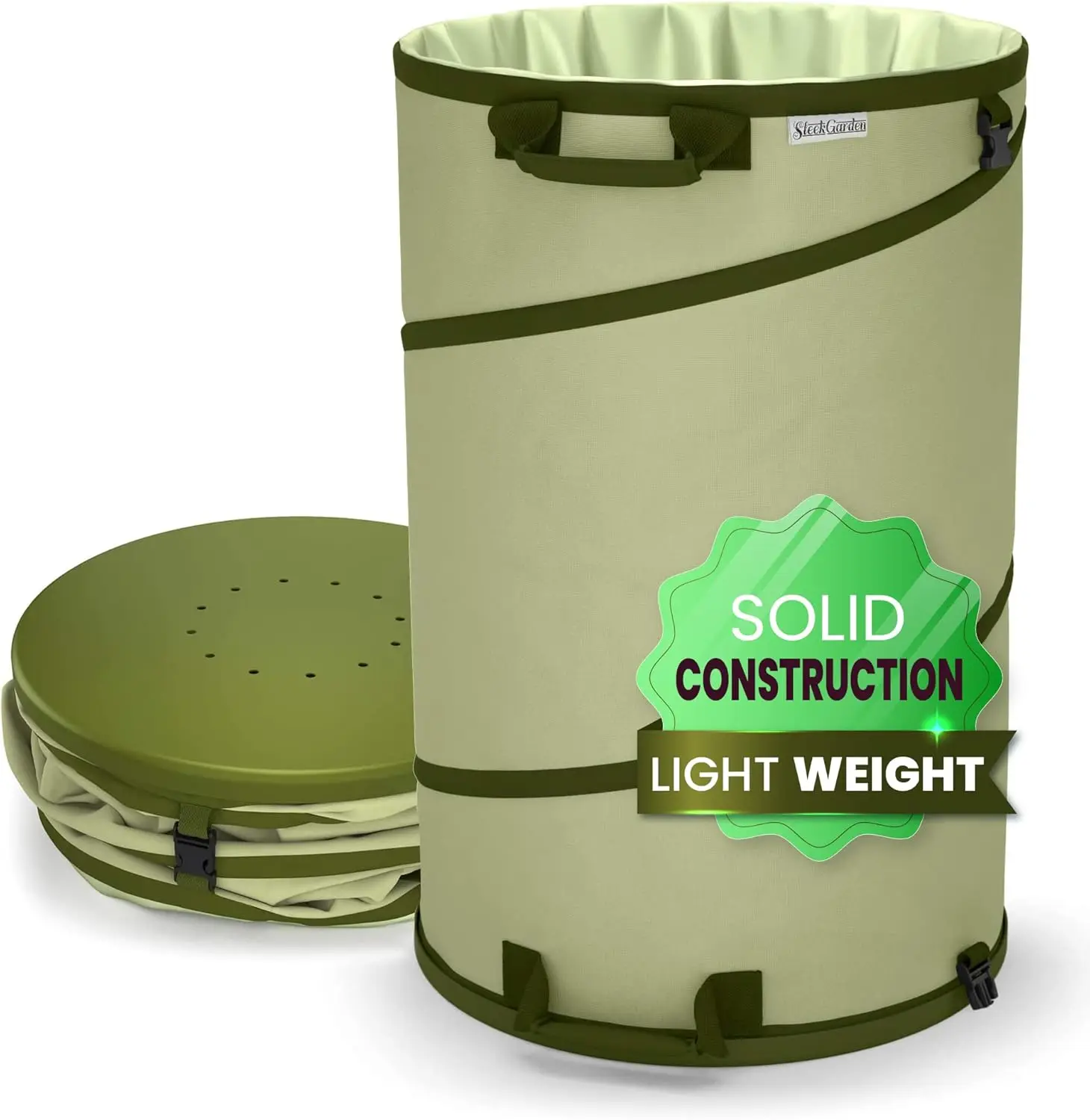 

Мешок для садового мусора из холщовой ткани на 30 галлонов - Складной многоразовый мешок-ведро для листьев - Усиленное дно - с ручками