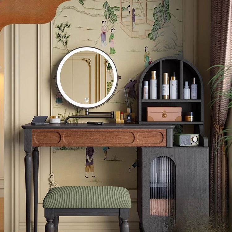 Dresser, Chest, Integrated French Retro Bedroom, Retractable Makeup Table At The End of The Bed, Solid Wood Dresser