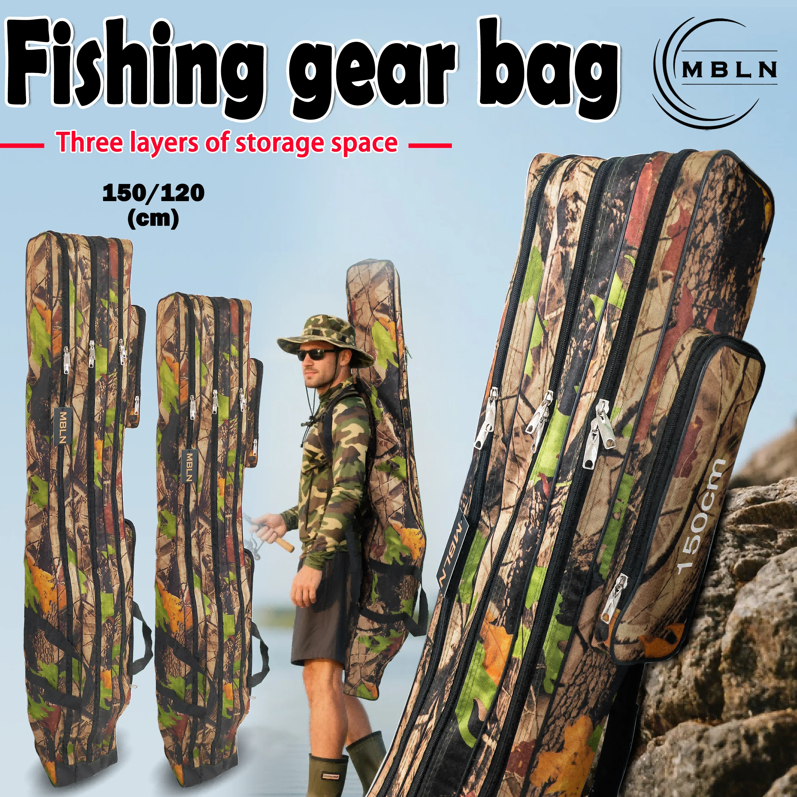 

Трехслойная сумка для удочки MBLN 130/150 см, многофункциональный мягкий чехол для удочки с большой емкостью для хранения