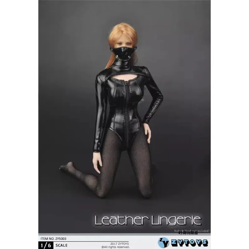 ZYTOYS ZY5003 Scala 1/6 Vestiti per bambole femminili Pu Pelle Collo alto Cerniera Body con maschera Abito nero per 12 "Tbl Ph Body