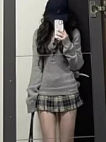Aoaiiys Sweater Women Gray Long Sleeve Knitted Jumpers Spice Girls Slim Pullover Spring Autumn New Comfortable Casual Sweaters - Image 2