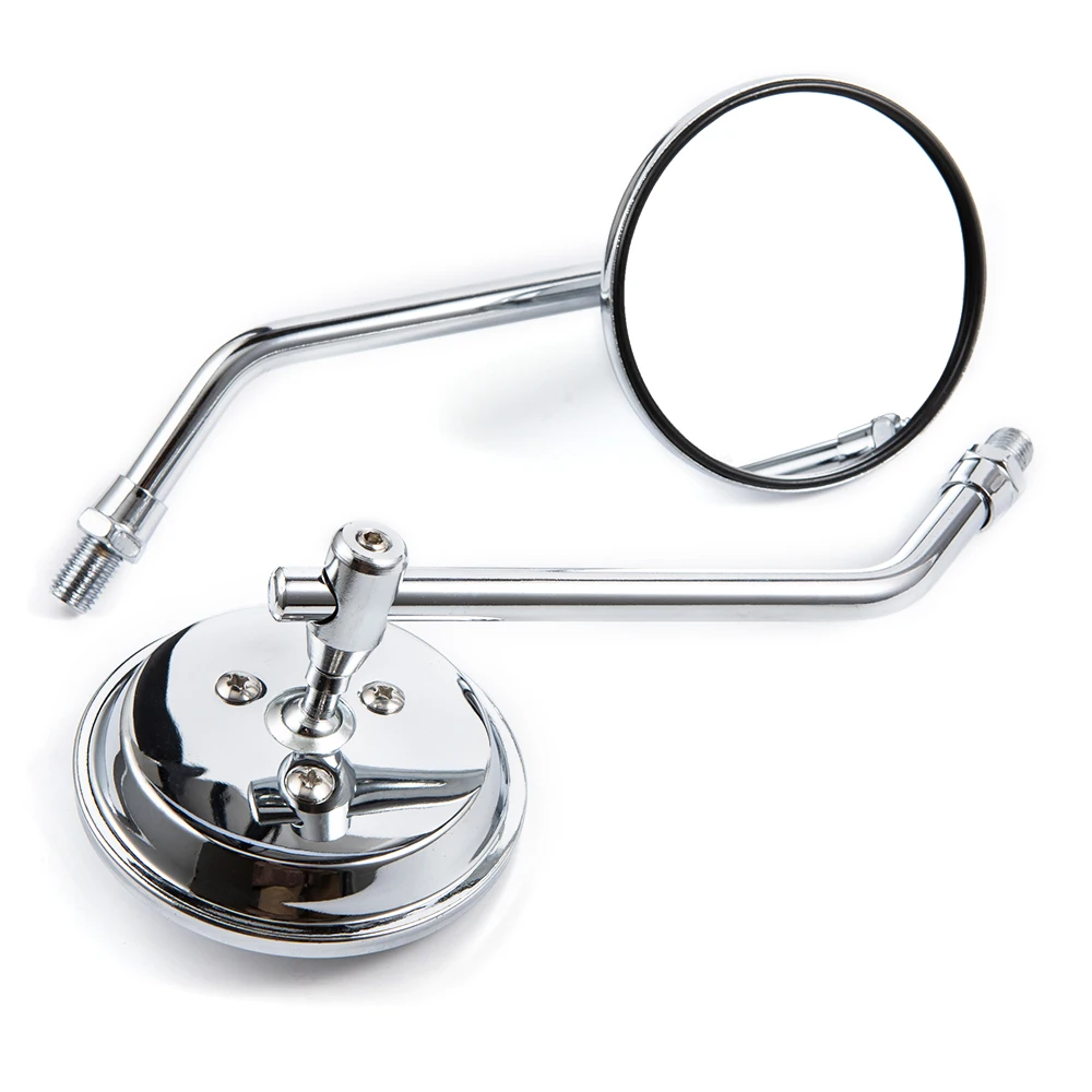 1Pair Universal Round Motorcycle Rearview Mirrors 10mm Chrome Retrovisor Mirror For Scooter E-Bike Cafe Racer