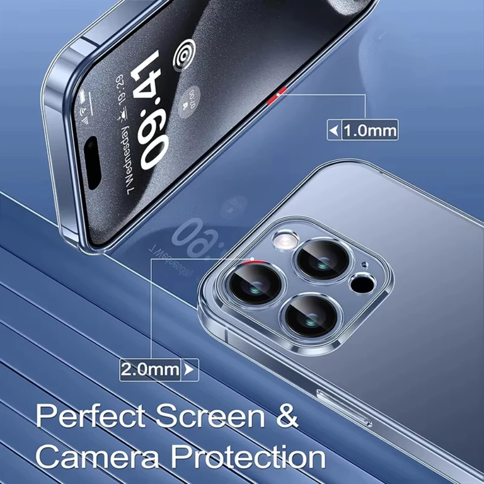 Funda de TPU suave ultra delgada para iPhone 16 17 Pro Air 16e 11 12 13 14 15 Pro Max Plus, funda de silicona transparente con borde 3