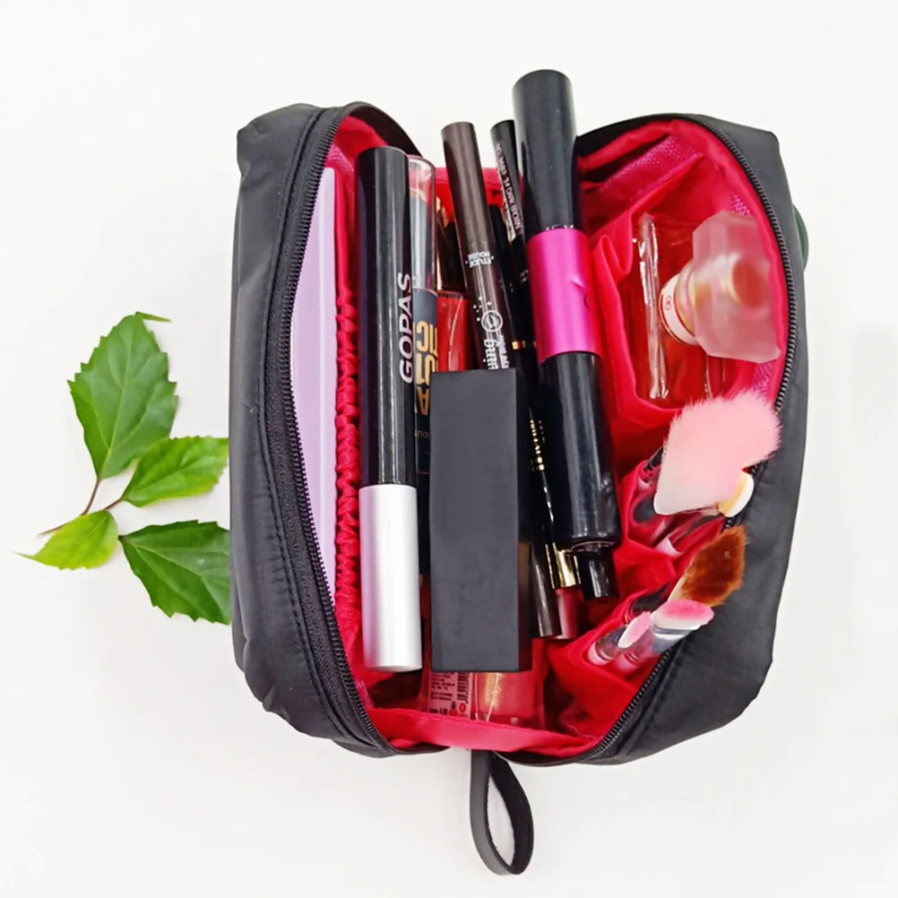 

Women Small Bags Portable Travel Makeup Bag and Toiletries Organizer Bag (Black and Red)