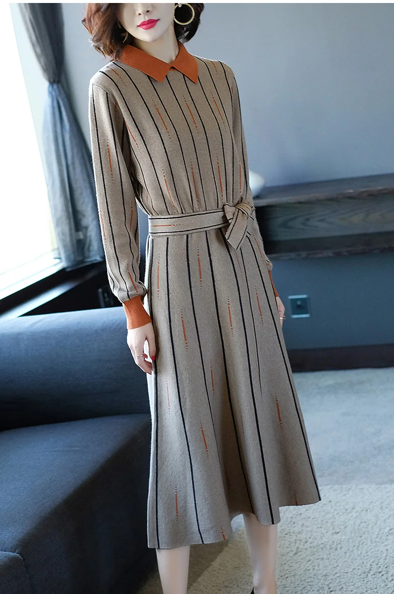 2024 autunno inverno trapano caldo floreale Jacquard maglione vestito donna allentato Oversize Casual metà polpaccio fondo lavorato a maglia abiti