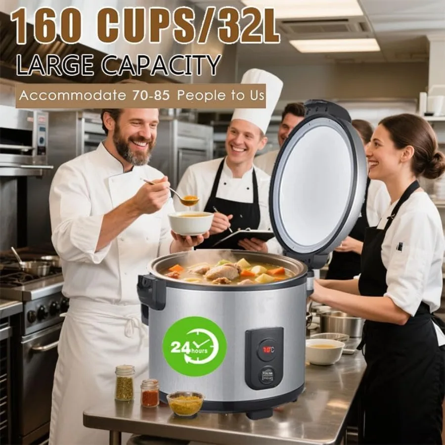 جهاز تسخين الأرز المحمول من الدرجة التجارية 32.1QT مع درجة حرارة قابلة للتعديل من 122 إلى 178 130 وات وعاء داخلي غير لاصق للطاقة من أجل ريستا