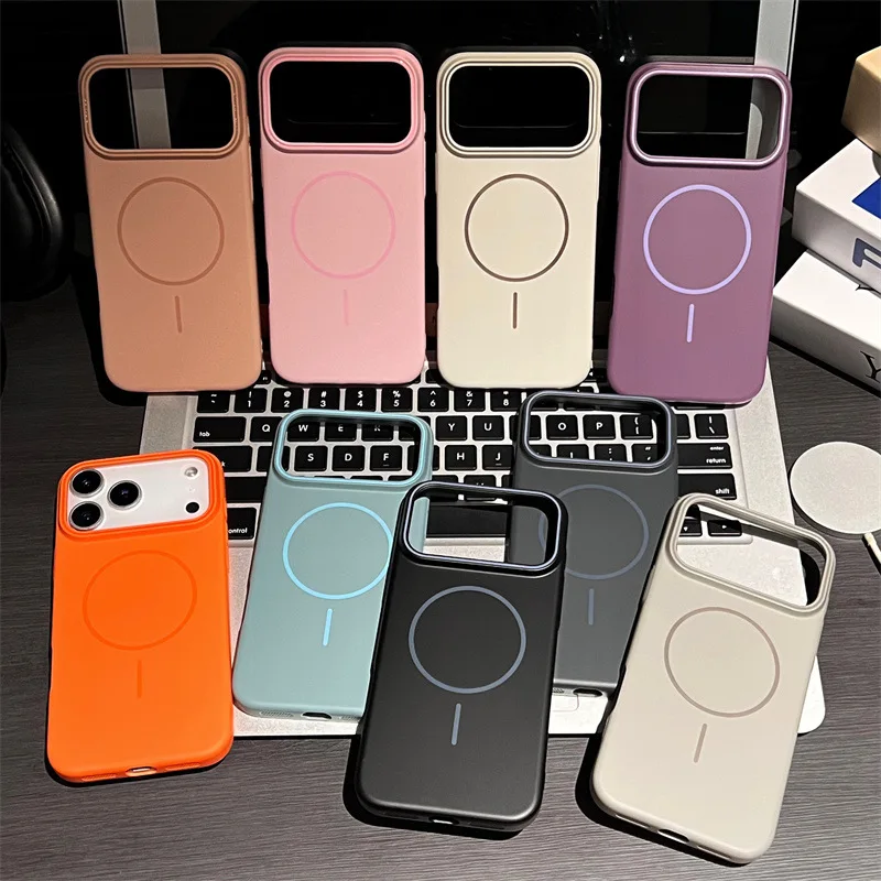 Luxuriöse, solide Farben, magnetische Handyhülle für iPhone Air 13, 14, 15, 16, 17, Pro Max, kabelloses Laden, stoßfeste, schützende Hartschale