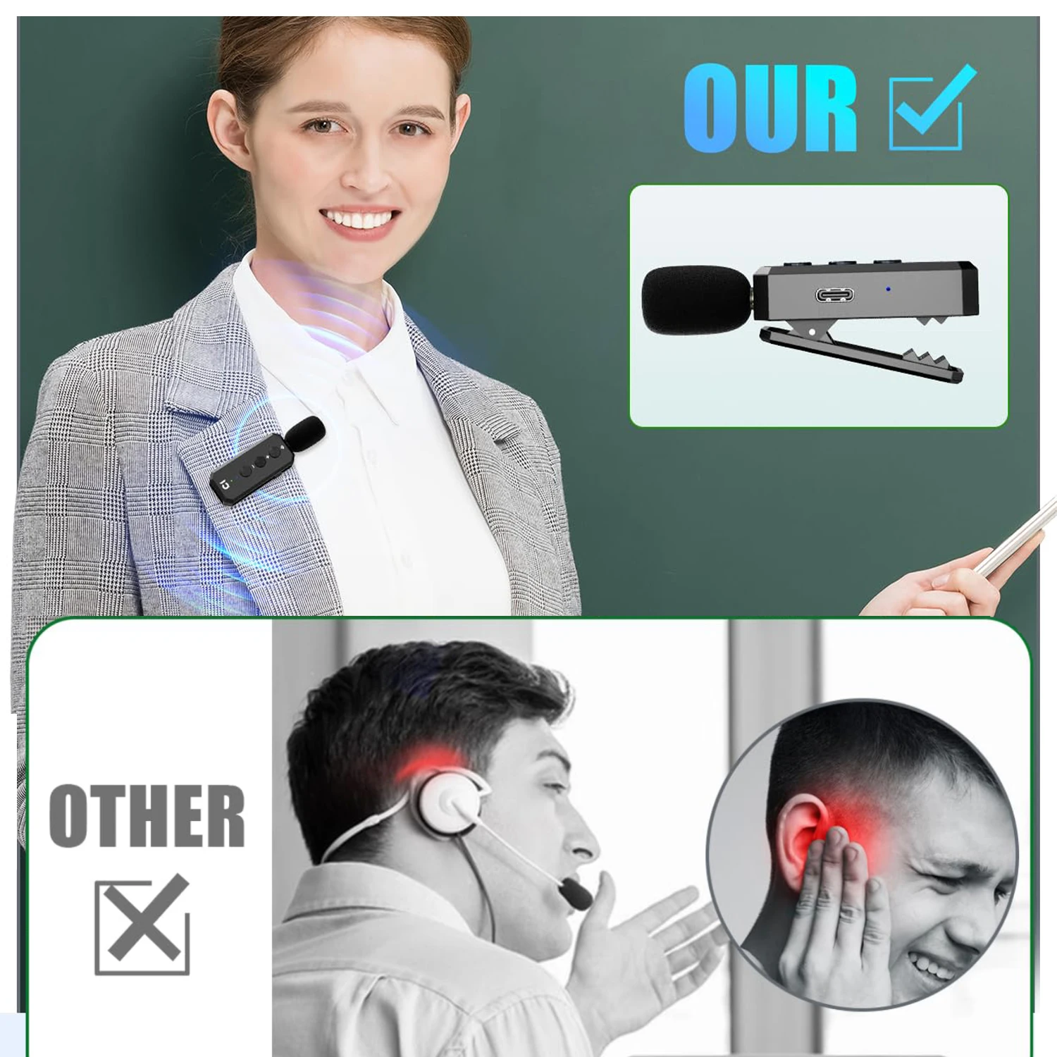 SHIDU Amplificatore vocale Bluetooth con microfono lavalier wireless, altoparlante portatile Microfono wireless per aula/yoga/allenamento-M1