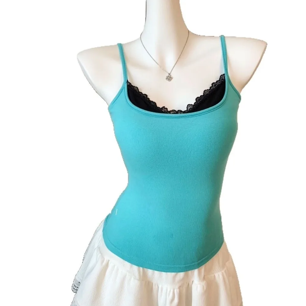 New V-neck Sleeveless Tank Top Lace Inlay Slimming Effect Women's Crop Top Sleeveless Slim Fit Top For Women's Summer Fashion