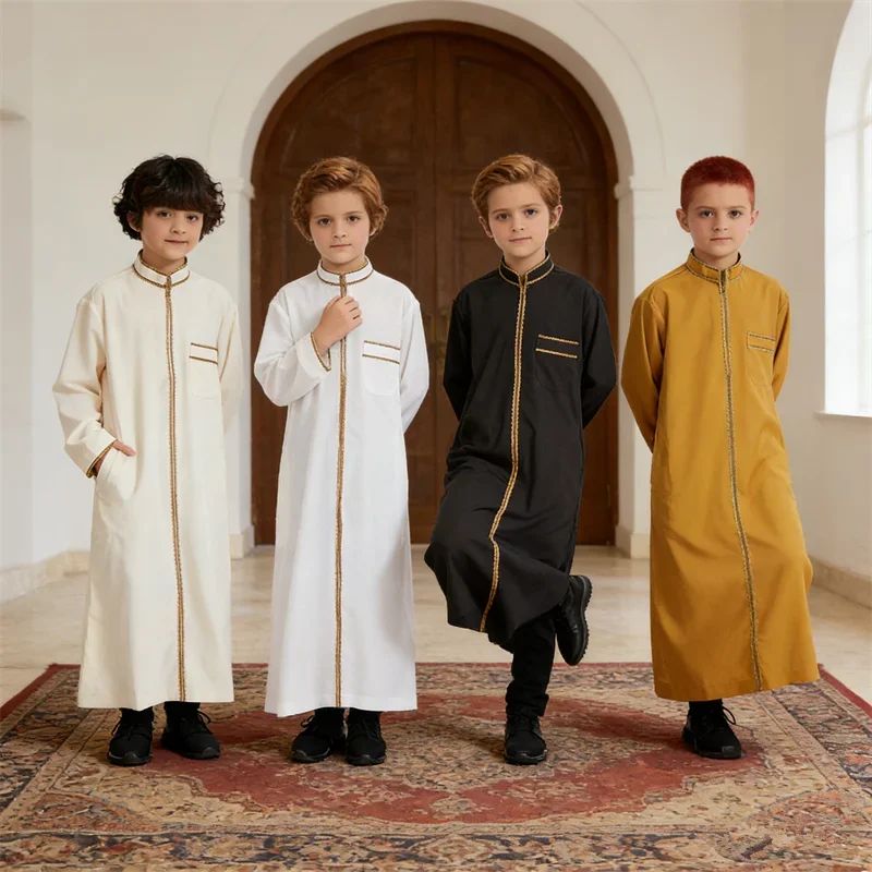 

Ramadan Saudi Arabic Boys Jubba Thobe Front Zipper Abaya Muslim Children Robe Dubai Kaftan Islamic Dress Gown Djellaba Dishdasha