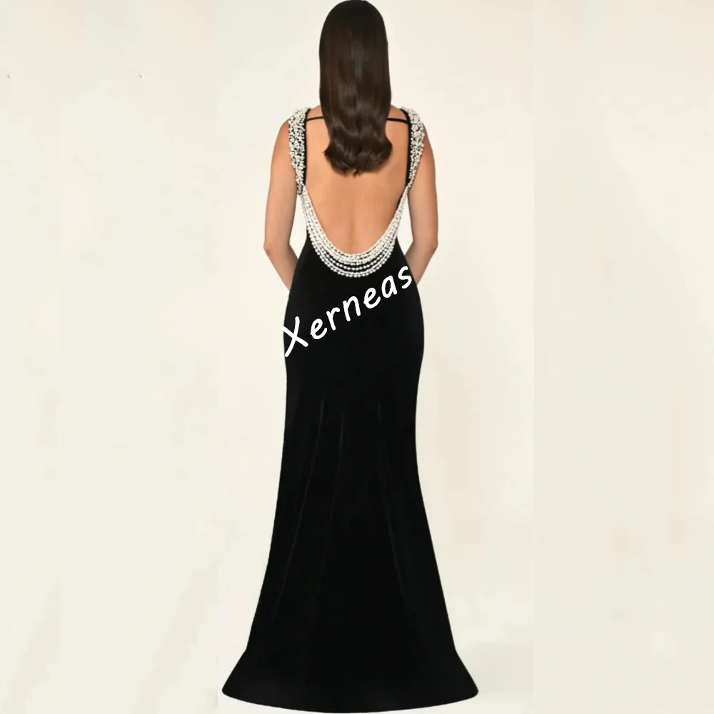 تخصيص جيرسي حجر الراين س الرقبة الأسود عارية الذراعين حورية البحر فساتين طويلة مناسبة مخصصة الساحرة الفاخرة مساء حزب ثوب مثير