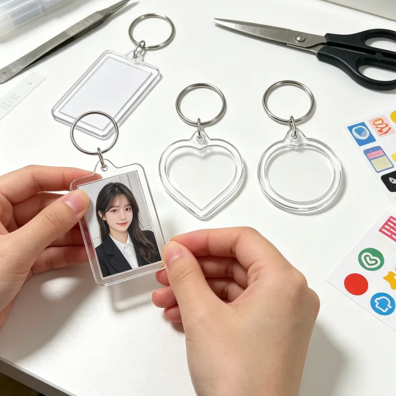 Blank Acrylic Photo Frame Keychains, Clear Acrylic Picture Display Frame DIY Craft Pendant Frame Bag Charm Decor Accessories