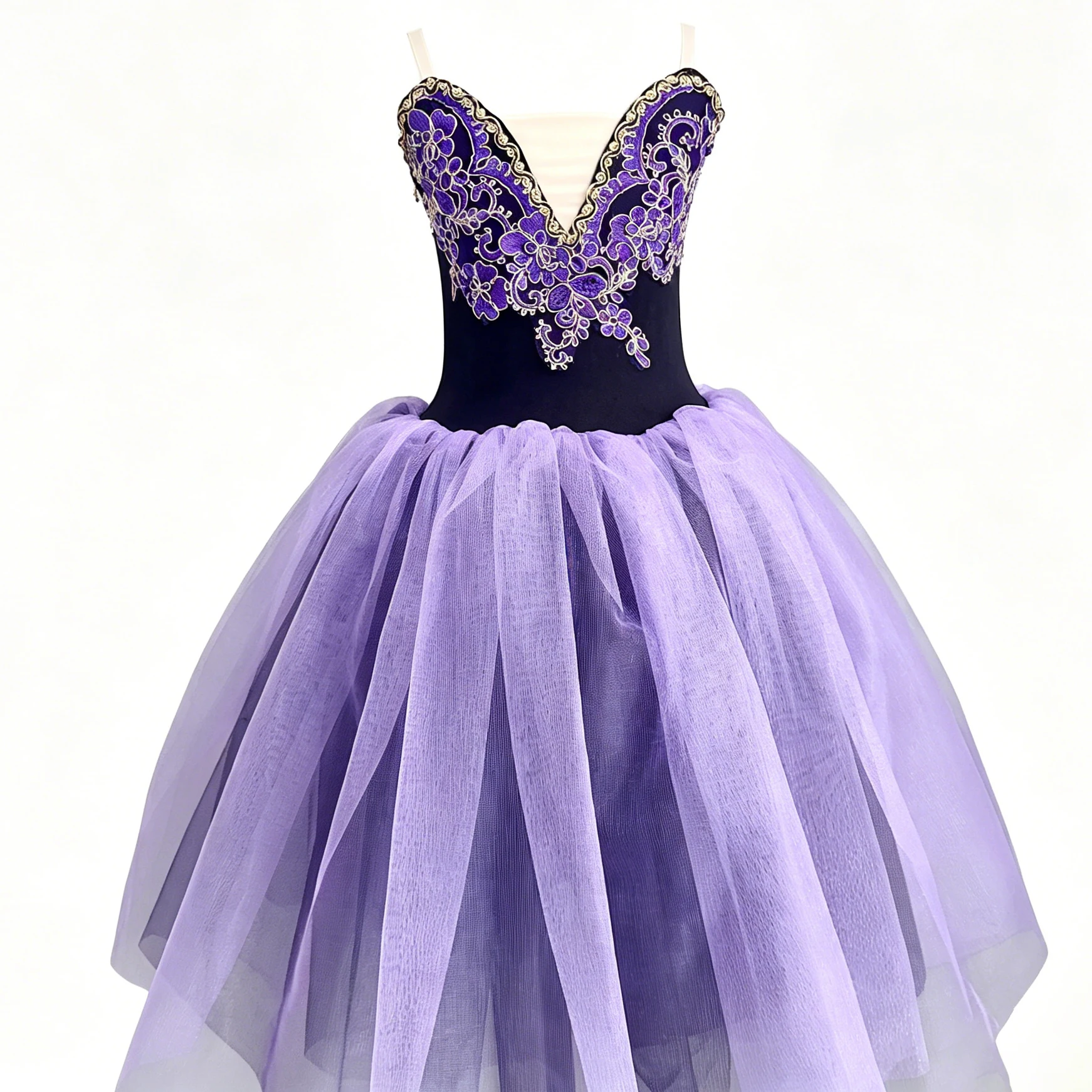 Professionelles Romantisches Tutu Langes Ballettkleid mit Stickerei und Tüll-Einsatz Ballerina-Partykleid Kinder-Ballett-Tanzkostüme