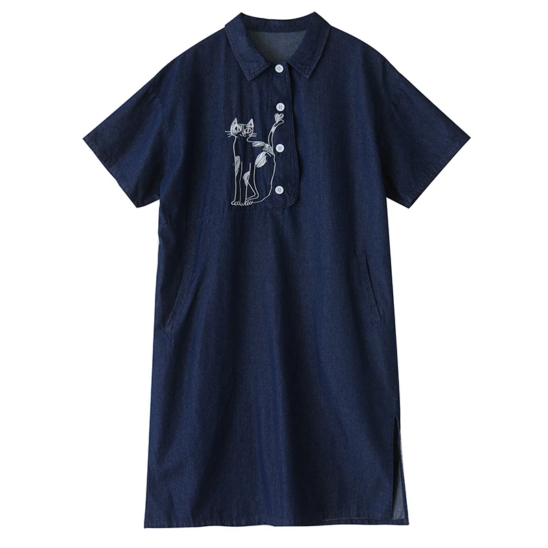 Neue Sommer Lose Gestickte Denim Dr Sweatshirt Sle Mid-Länge Casual frauen Faion Retro plus Größe Über-knie Dr