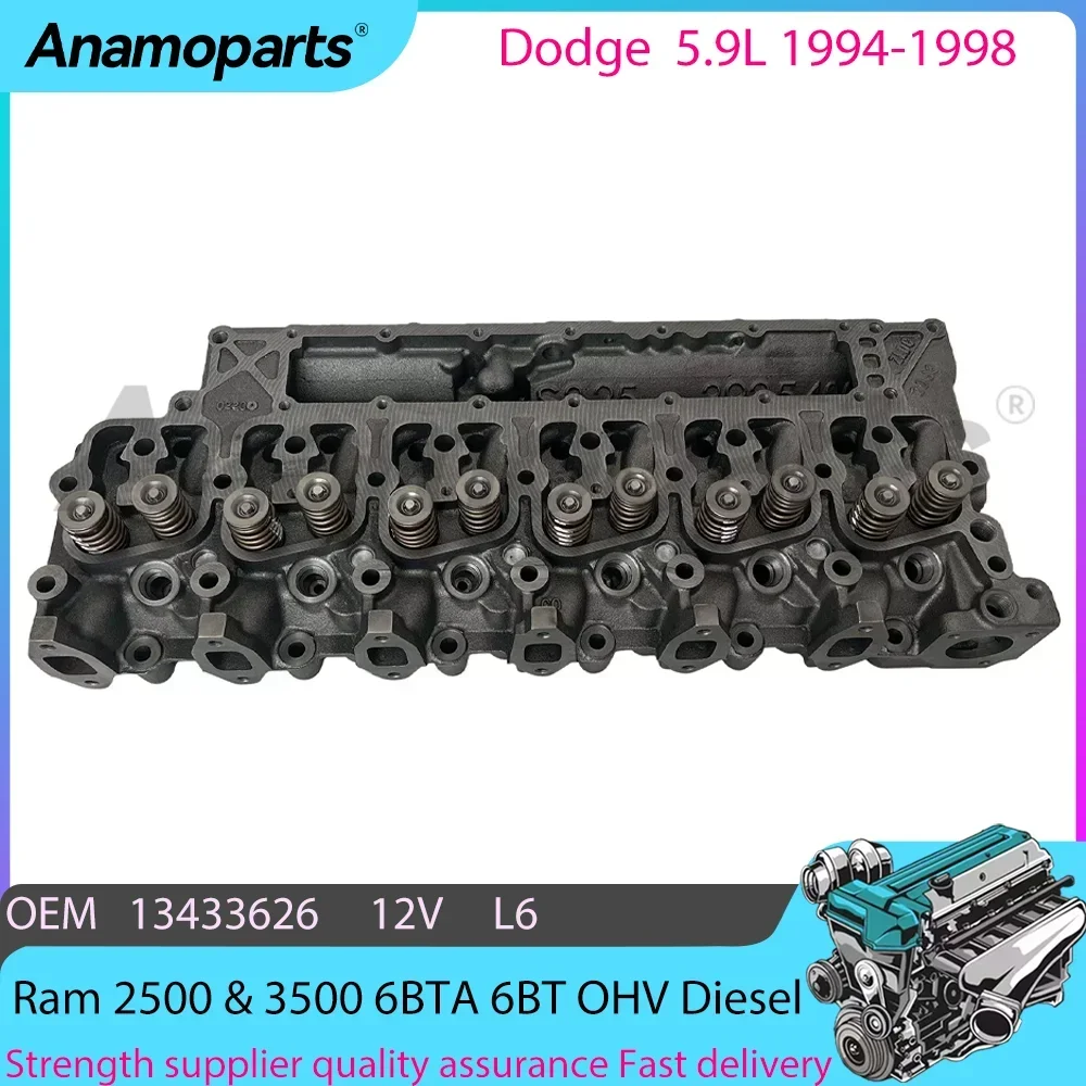 Engine Cylinder head assembly fits for 1994-1998 Dodge Ram 2500 & 3500 Base 5.9L L6 359Cu OHV Diesel Turbocharged 6BTA 13433626