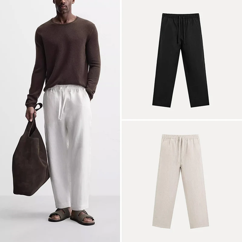 

Men's Loose Comfortable Linen Casual Pants Spring 2025 Multi-Color Options Long Youth Trend Pure Color Z Casual Trousers