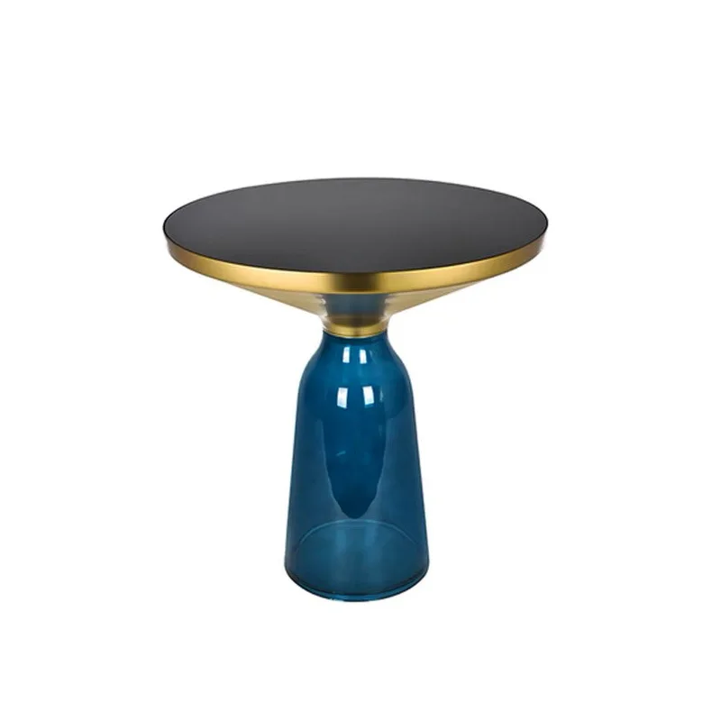 طاولة قهوة زجاجية كهرمانية خفيفة فاخرة وحديثة وطاولة مستديرة فنية راقية على طراز مصمم