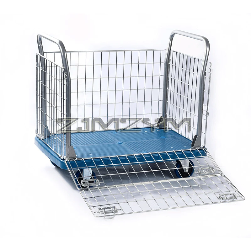Hand-Pulled Cart with Fence Barrier Material Handling Fence Cart Multi-functional Four-Wheel Flat Stall Pulling Trolley
