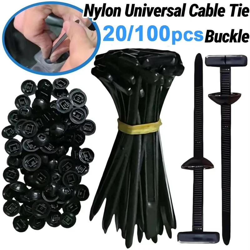 20/100pcs Car Nylon Ties Wrap Cable Fixed Fastener Clips Car Hose Fastening Zip Strap Self-Locking Reusable Nylon Cable Ties