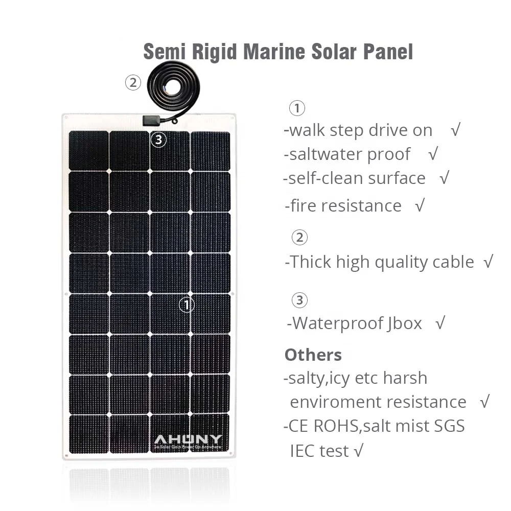 walkable solar panel 120w anti slippery surface semi flexible solar panel rough ETFE from Japan for marine riverside boat yacht