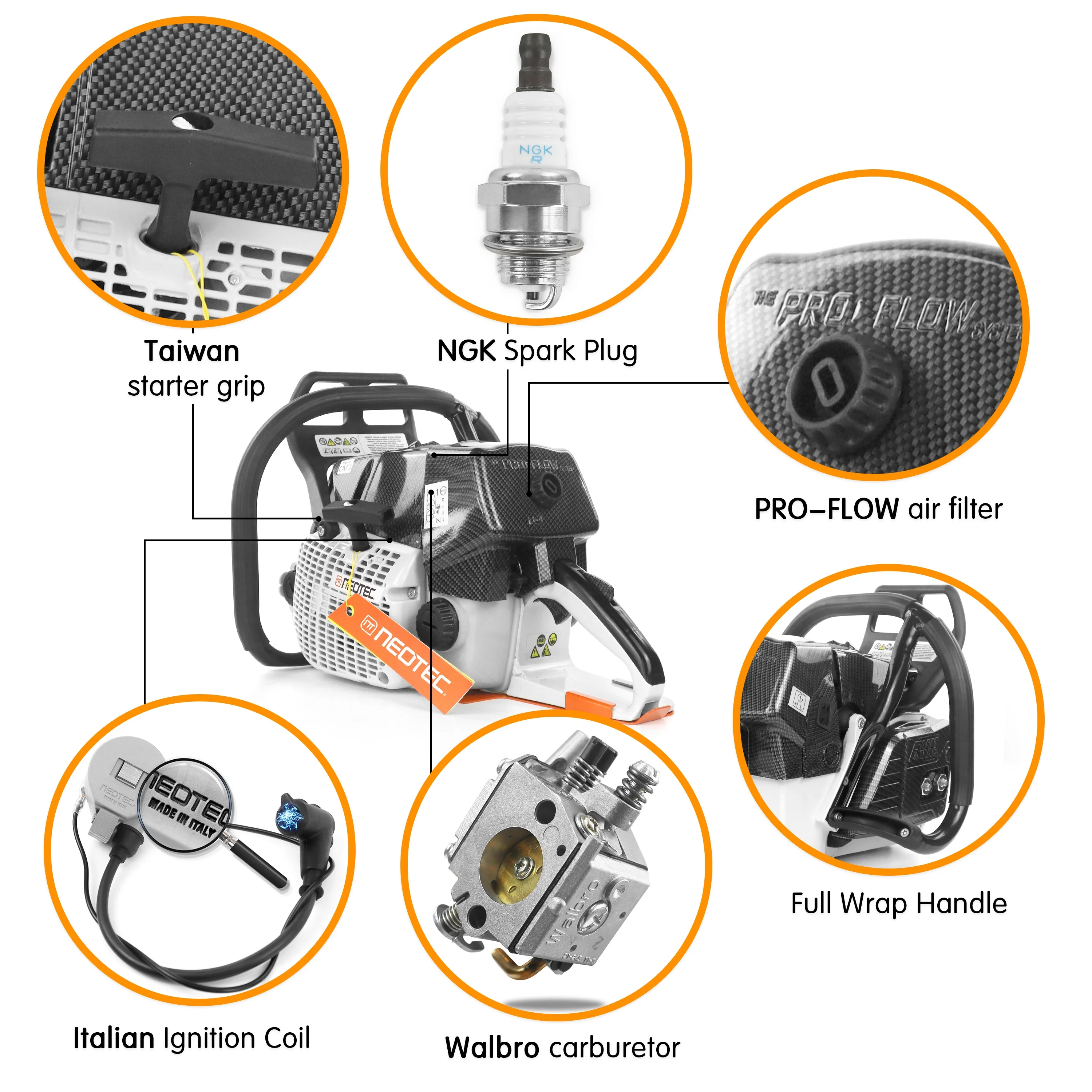 Augo NEO-TEC F660VW Gas Chainsaw Power head 92cc 2-Cycle 5.2KW 7HP fit for 25/28/36 Inch Bar mini Gasoline Power Chain Saws