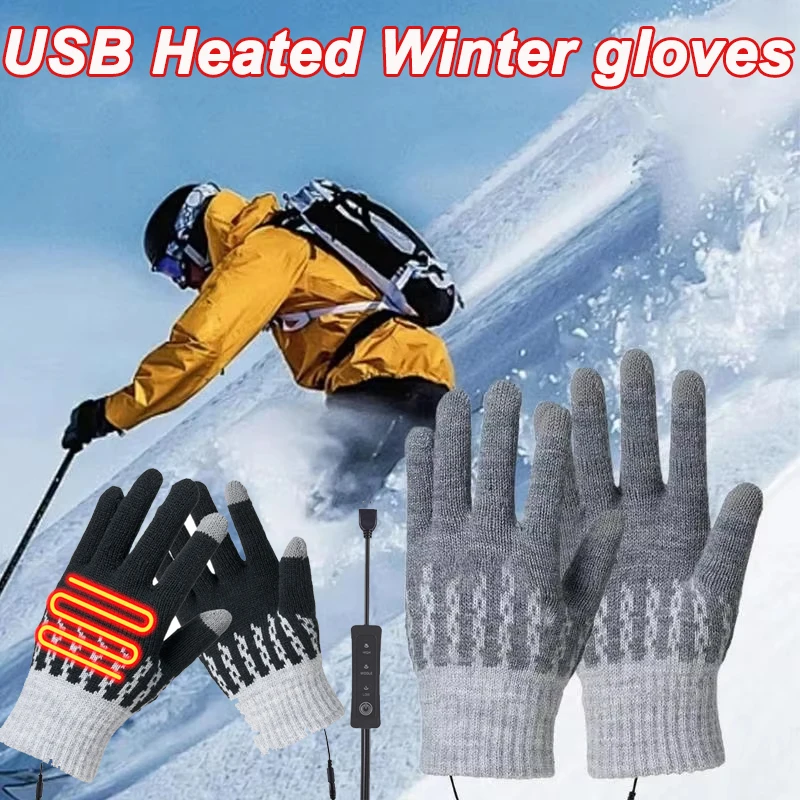 Heated Gloves For Men USB Electric Heated Fishing Gloves 3 Levels Adjustable Cold Weather Gloves Removable Heated Snowboard