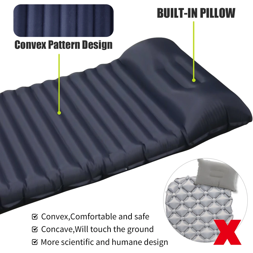 Outdoor Inflatable Mattress with Pillow Ultralight Thicken Sleeping Pad Splicing Built-in Pump Air Cushion Travel Camping Bed