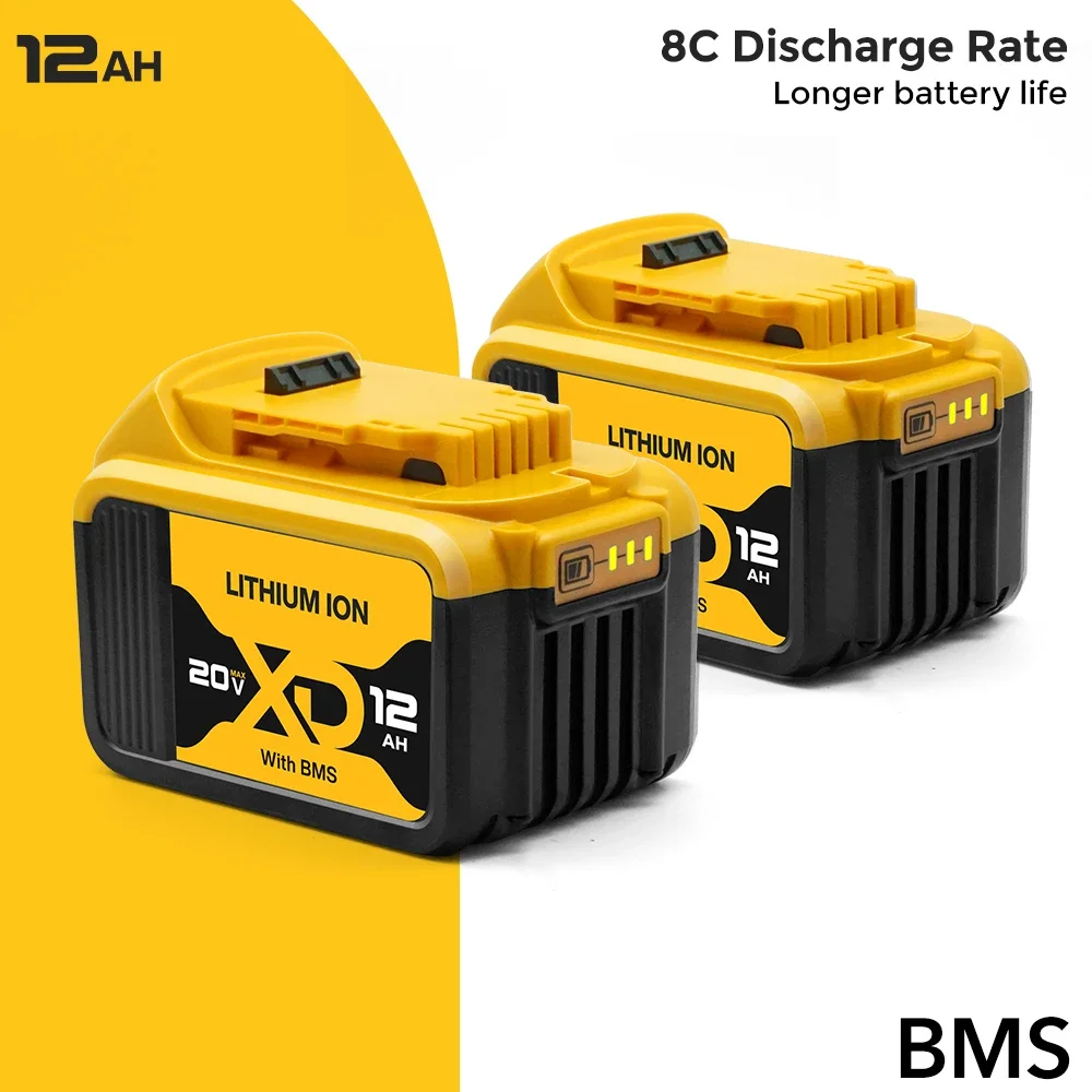 New 20V 12000mAh DCB200 Battery Compatible with Dewalt Power Tools 18V Rechargeable Electric Tool Lithium Batteries 20V 18Volt