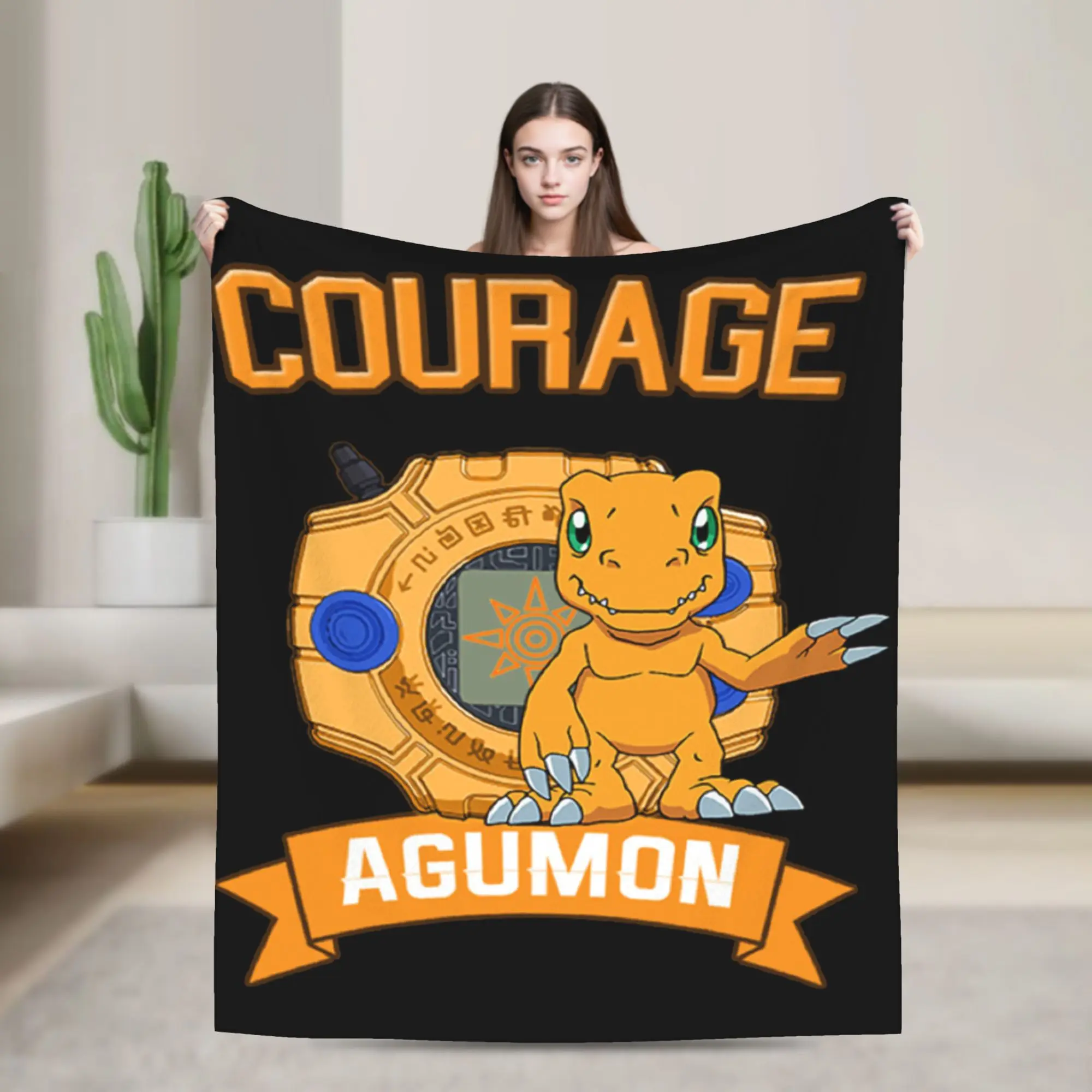 Agumon Fleece Throw Blanket Digimon Nostalgic Anime Blankets for Bed Couch Ultra-Soft Bed Rug,