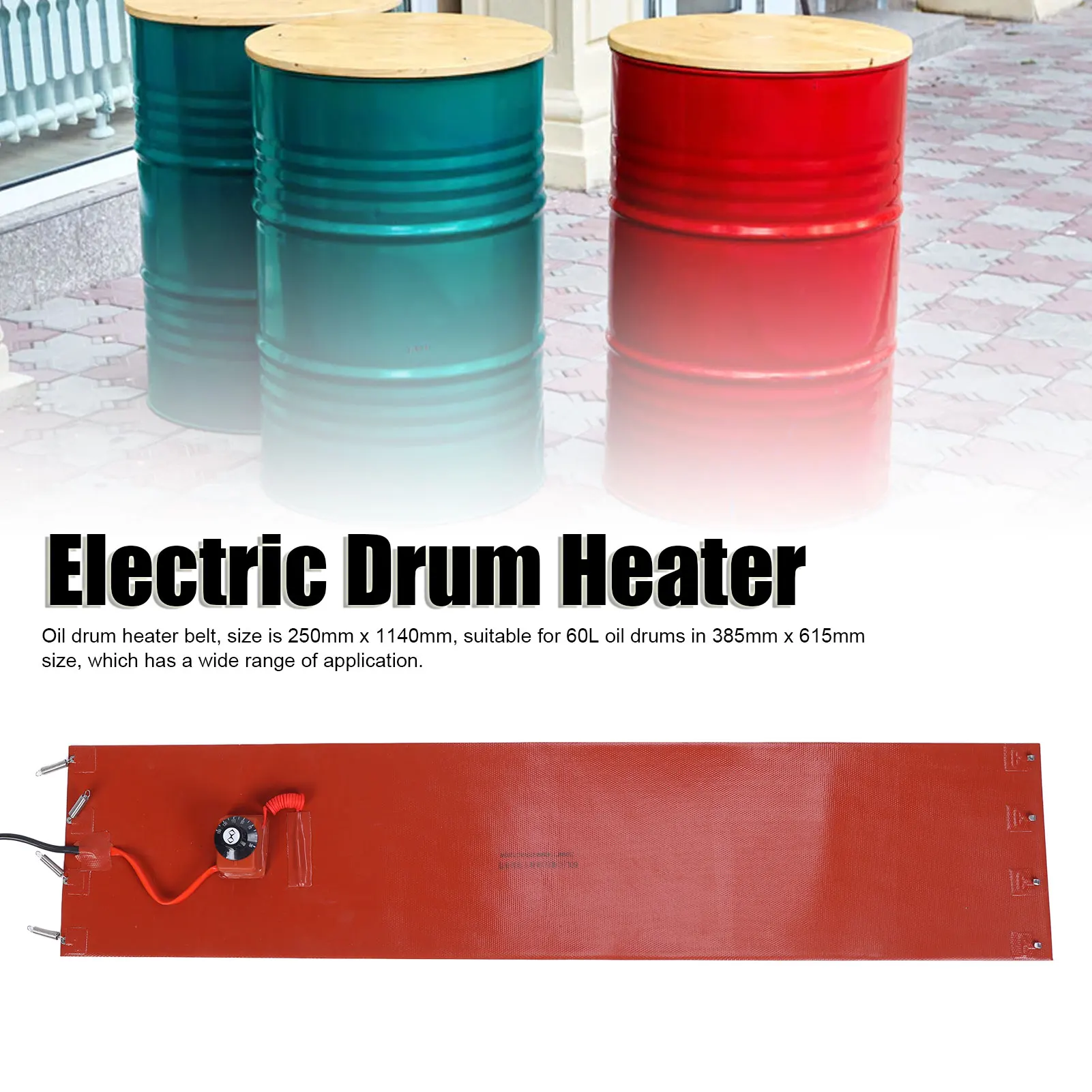 60L Oil Drum Heater Belt 1200W Metal Silicone Drum Electric Heater Pad with Thermostat 60L Oil Drum Silicone Heating Belt