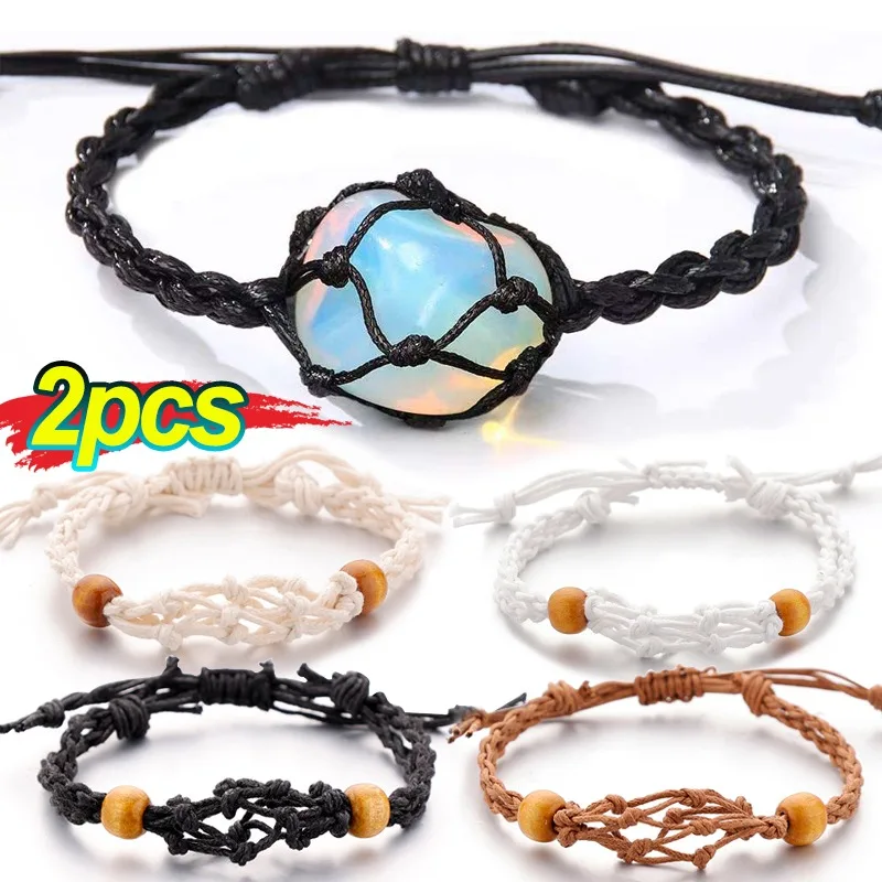 Wax Rope Woven Colors Stone Bracelet Pendant Necklace Net Pocket Hollow Handmade Jewelry Men Women The Same Style Without Gems