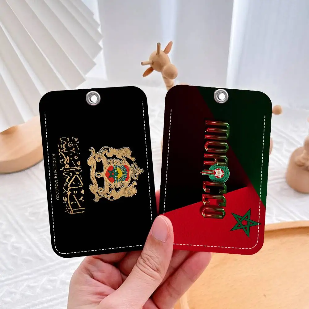 

M-Morocco Map Flag Holder Keychain With Keychain for Access Card Bus Pass & Card Credit ID Bank Card Protective Case