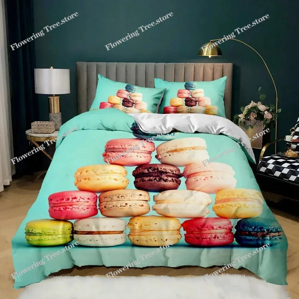 Doughnut Duvet Cover Colorful Tie Dye Qulit Cover for Kids Gift Girly Cute Sweet Multicolor Dessert Food Polyester Bedding Set