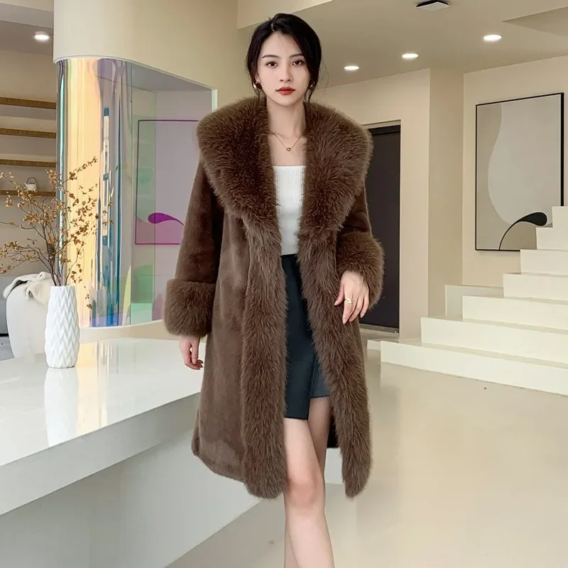 

2023 New Haining Plus Size Winter Fur Women Mink Coats Temperament Slim Long Golden Sable Stylish Casual and Comfortable Jacket