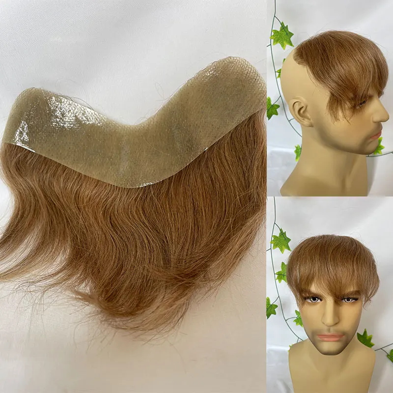 4x18CM Skin PU Toupee Man Front Hairine V Style Human Hair Wigs For Men 100% Human Remy Hairpiece System High Quality Men Wigs