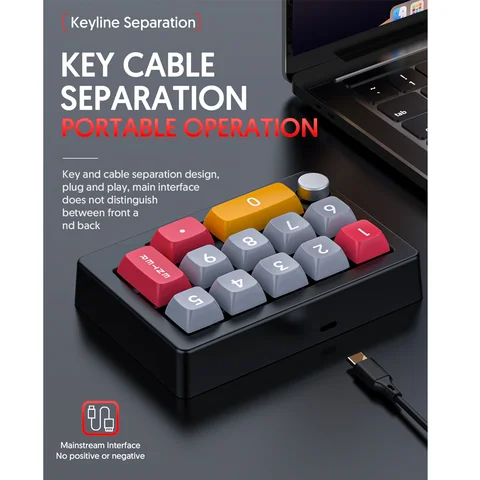 12키 USB 유선 기계식 게이밍 키보드, 손잡이가 있는 프로그래밍 키패드, RGB LED 백라이트 키패드 매크로 지원 한 손 Best5