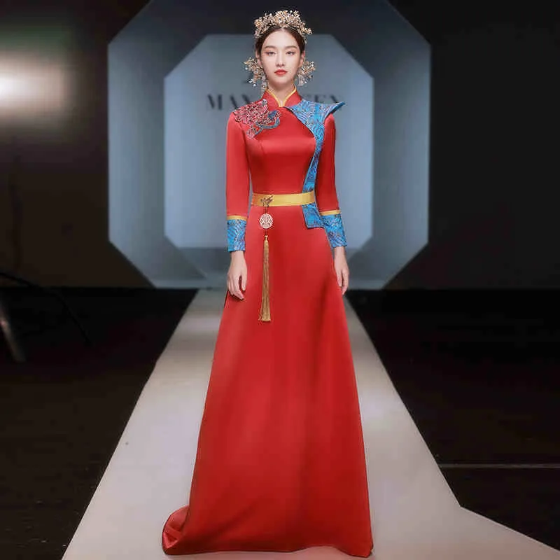 Long Style Performance Guzheng University Art Examination Female Host Formal Dress in OrientTown Model Walking Show Cheongsam