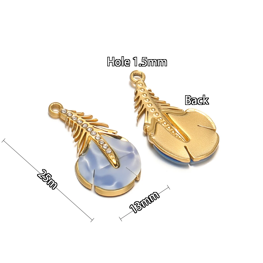 4 Stück Gold Edelstahl Zirkon Muschel Feder Anhänger für DIY Schmuck Halsketten Armbänder Anhänger Ohrringe Zubehör – Detail 3