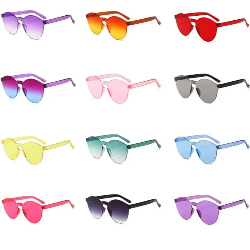 1PC Motorcycle Fashion Round Candy Lens Frameless Sunglasses Women/men Jelly Color Frameless Sun Glasses Female UV400 Eyewear