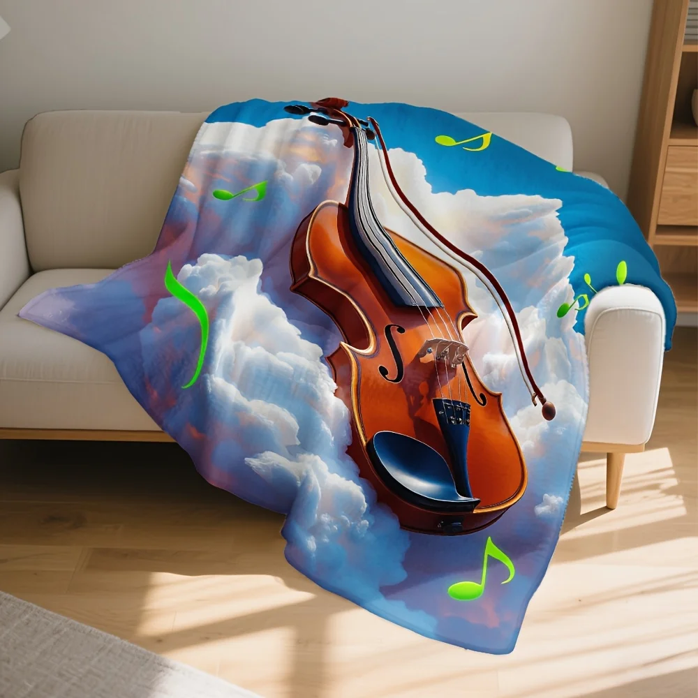 Oversized Musical Violin Blanket Throw Large Decorative Cozy Winter Art Bed Sheet Music 150x200cm