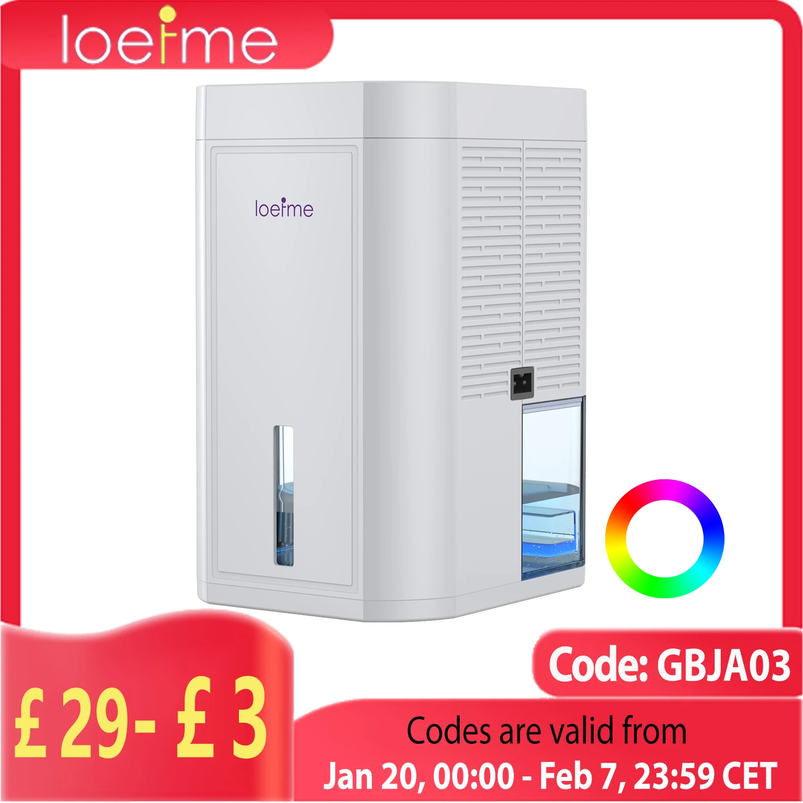 LOEFME 1L Tank Capacity Electric Dehumidifier for Home Condensation Moisture with Timer Silent Low Noise 35dB