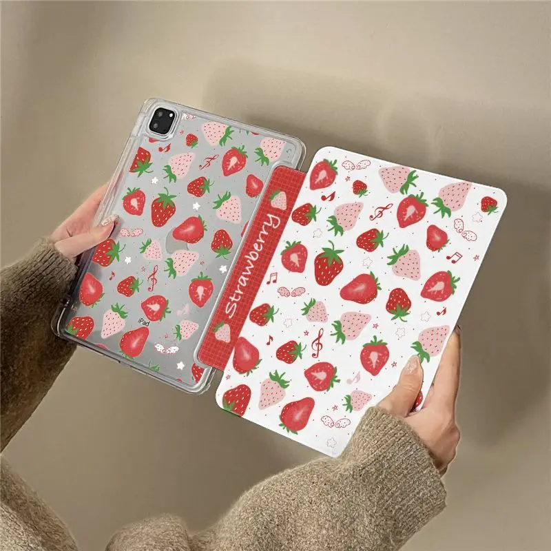 Korean Full Screen Cream Strawberry Notes For iPad Pro Air 13 11 M5 M4 M3 M2 2 1 11th A16 12.9