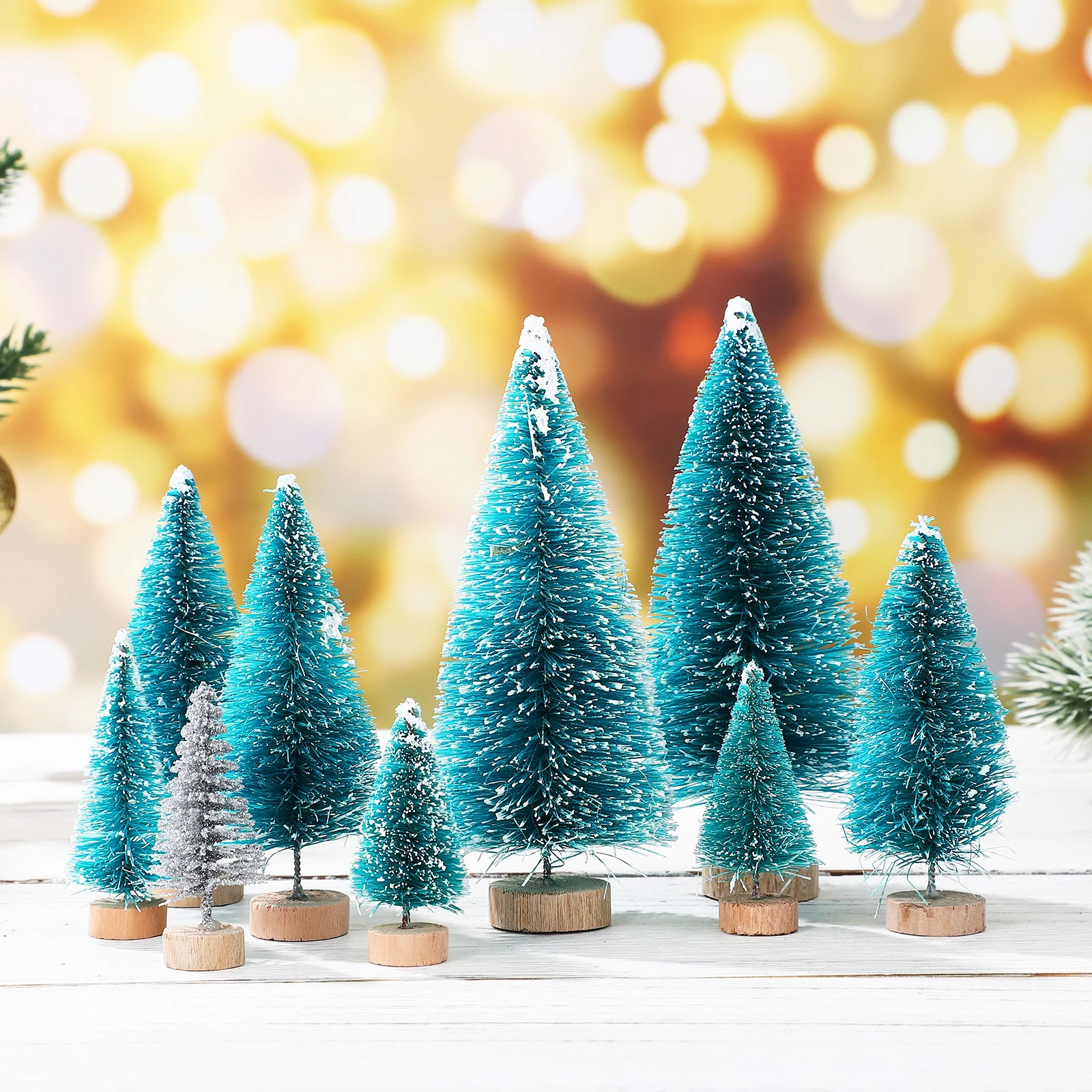 

28pcs Artificial Mini Christmas Tree Desktop Plastic Snow Frosted Sisal Trees Small Decorative Tabletop Xmas Tree for Home