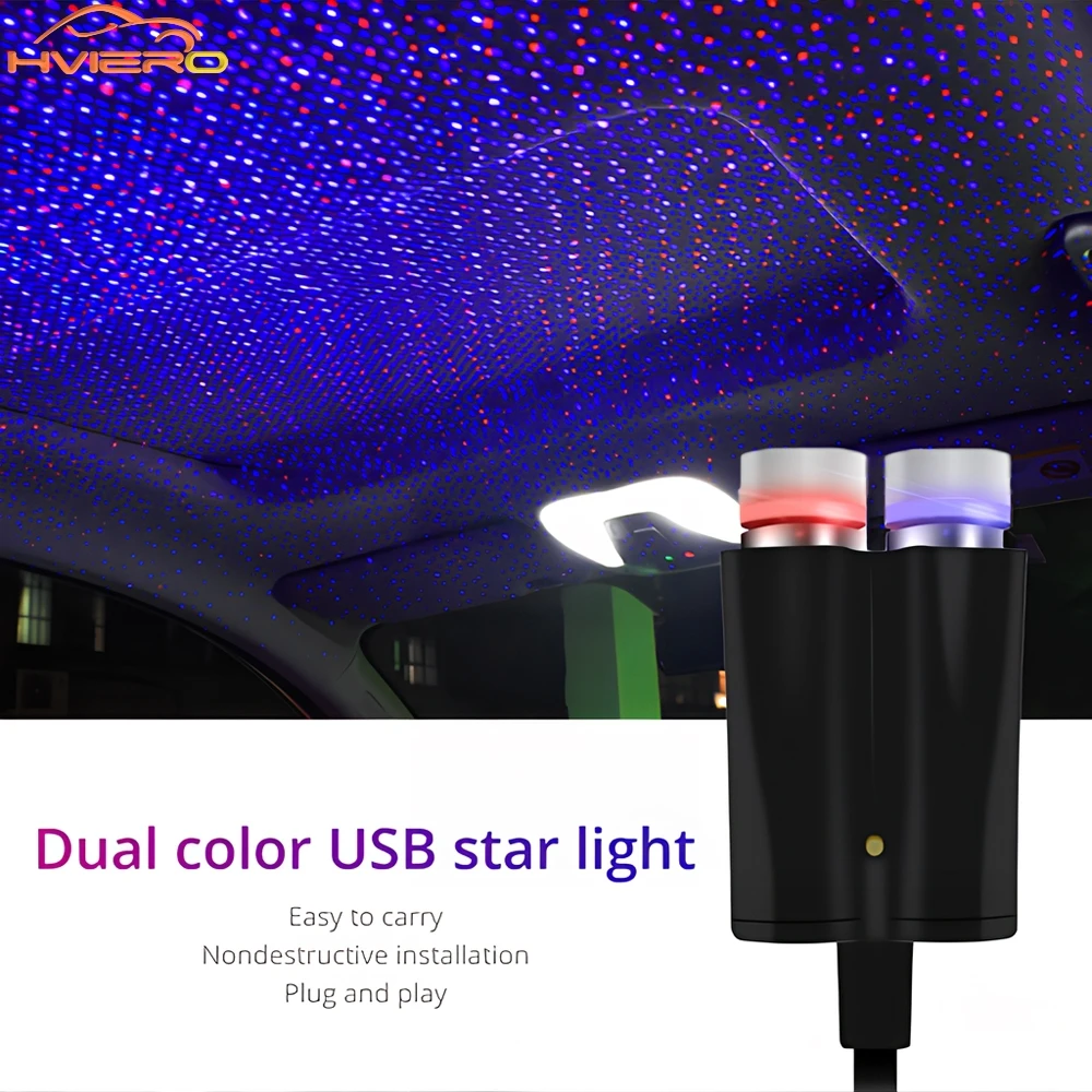 Car Roof Star Lights Interior USB Mini LED Starry Sky Projector Auto Lamp Decoration Night Galaxy Laser Home Atmosphere Lantern