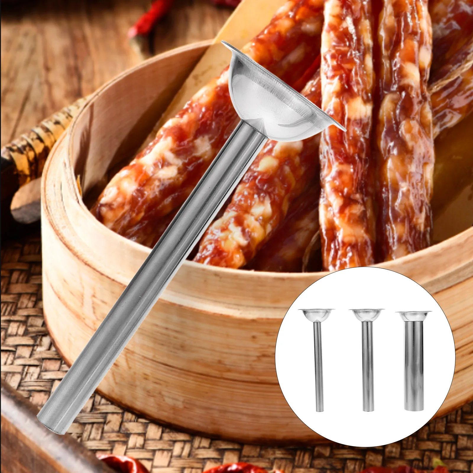 

3pcs Stainless Steel Sausage Stuffer Manual Kit Tubes for Beef Pork Turkey Venison Meat Tools Kitchen Helper