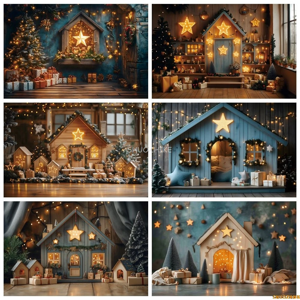 

Christmas Background for Photography Wood House Interior Room Scene Xmas Baby Kids Portrait Birthday Party Photo Backdrop Decor