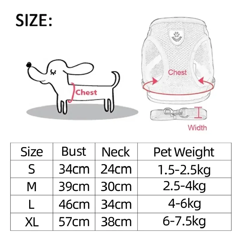 Adjustable Mesh Dog Harness And Leash Set For Small Medium Pets_voghion.com