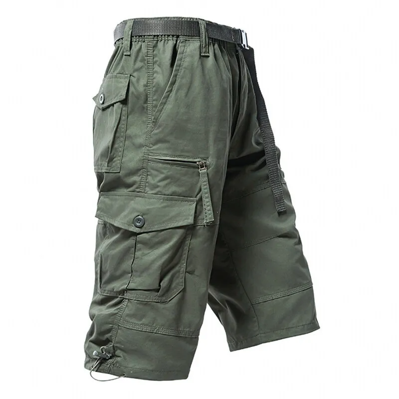 Summer Cotton Thin Overalls Men's Cropped Pants Loose Straight Middle Pants Trendy Brand Wear-resistant 7 Points