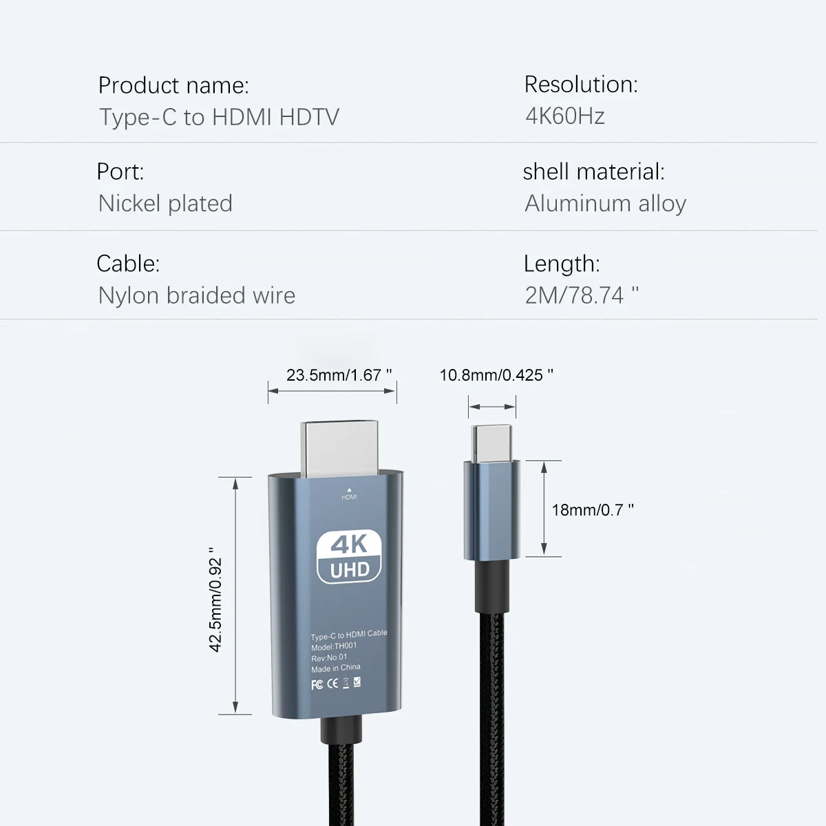 Type C to HDMI Cable 4K@60Hz/120Hz USB C to HDMI-Compatible HDTV Cable For TV Converter MacBook Air iPad USB-C Adapter Cables